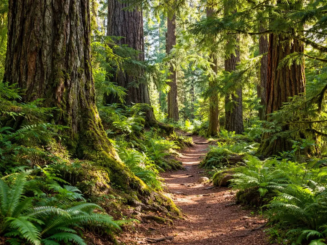 A trail through mossy old-growth forest near Longmire
